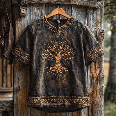 Summer Men's Linen Loose-fitting Casual Round-neck T-shirt 3D Short Sleeve