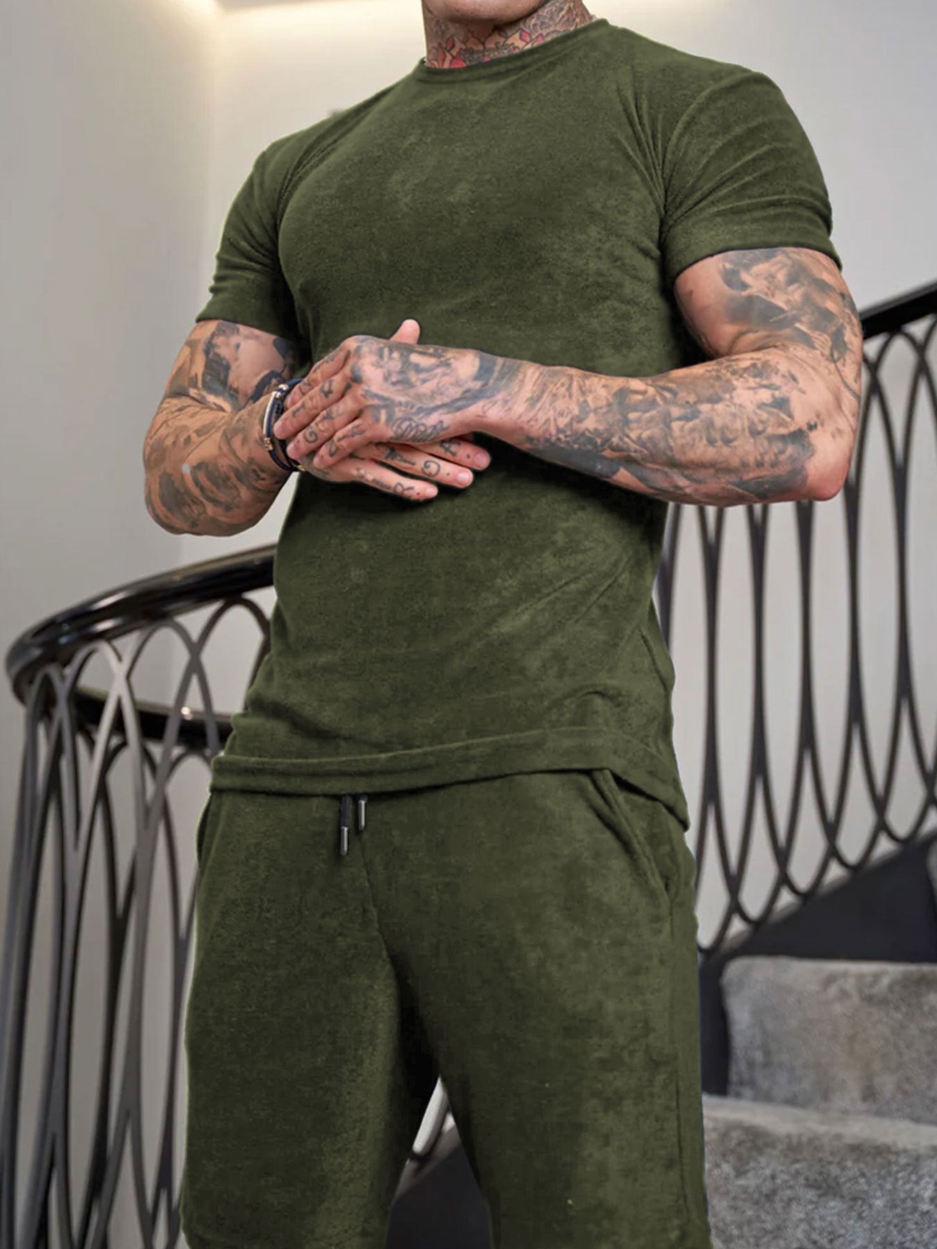 Suede Casual Sports Short Sleeve Suit
