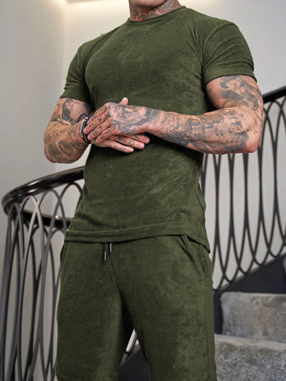 Suede Casual Sports Short Sleeve Suit