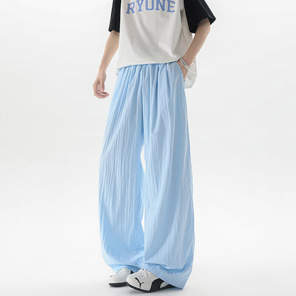 Basamine Ice Silk Drooping Curtain Lazy Men's Summer Mopping Wide-leg Casual Pants