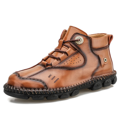 Spring And Autumn New British Style Street In High-top Non-slip Leather Shoes