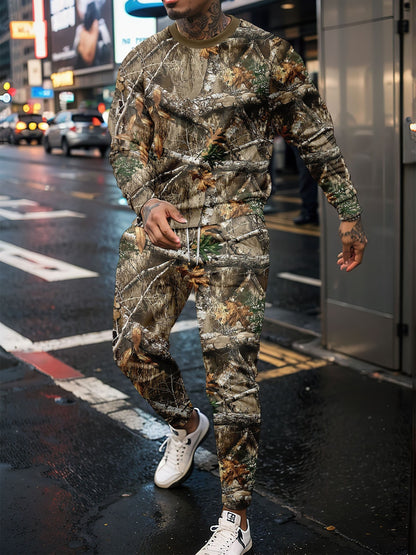 Round Neck Sweater Jungle Camouflage Sportswear Long Sleeve Two-piece Pants