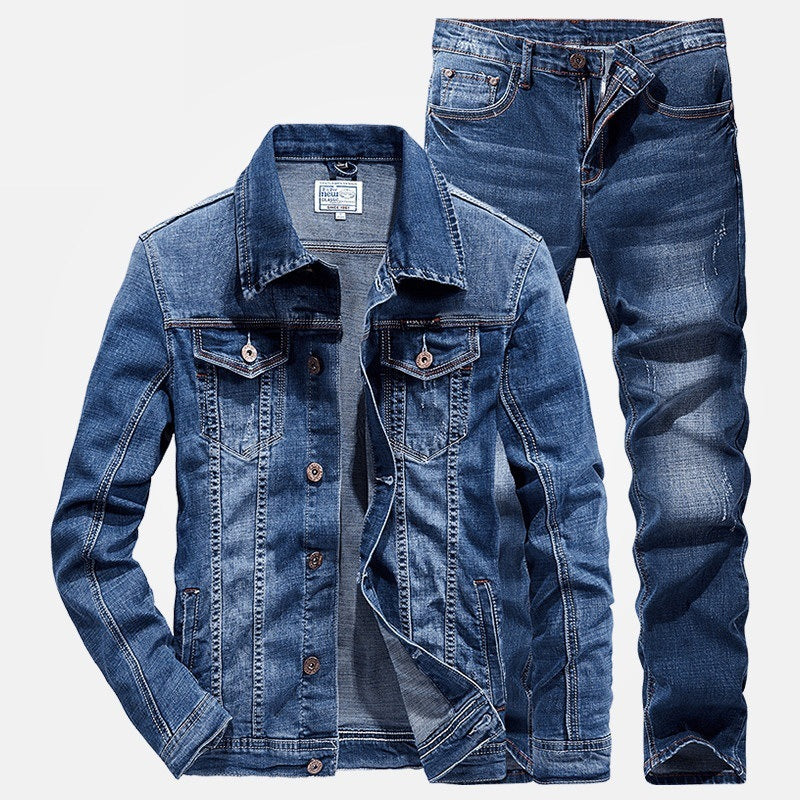 Denim Suit Men's Two-piece Korean Style Trendy Handsome Jacket Slim Fit