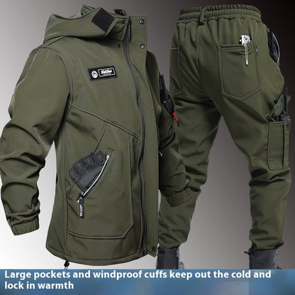Autumn And Winter Fleece-lined Waterproof Jacket Suit