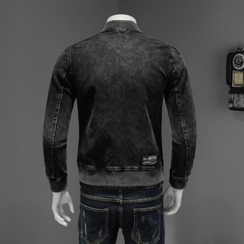 Baseball Collar Corduroy Washed Denim Top
