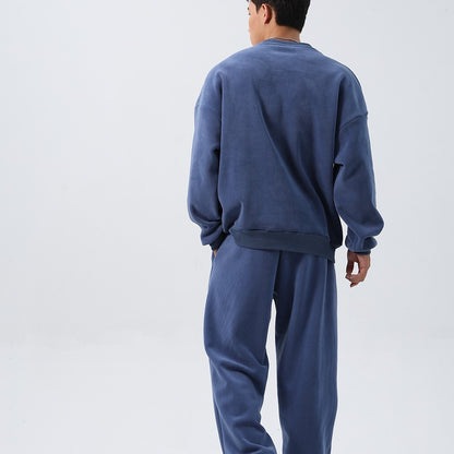 Sports Suit Men's Loose Long Sleeve Crew Neck Coat Padded Fleece Trousers Double-sided Shake