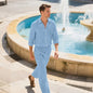 Linen Men's Casual Loose Breathable Long Sleeve Trousers Suit