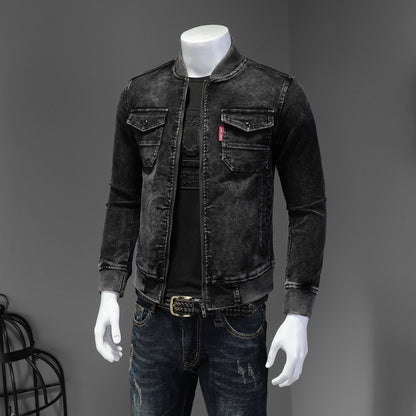 Baseball Collar Corduroy Washed Denim Top