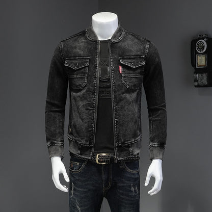 Baseball Collar Corduroy Washed Denim Top