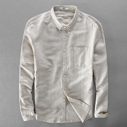 Spring And Autumn Men's Solid Color Long Sleeve Linen Shirt Cotton Linen Fabric