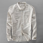 Spring And Autumn Men's Solid Color Long Sleeve Linen Shirt Cotton Linen Fabric