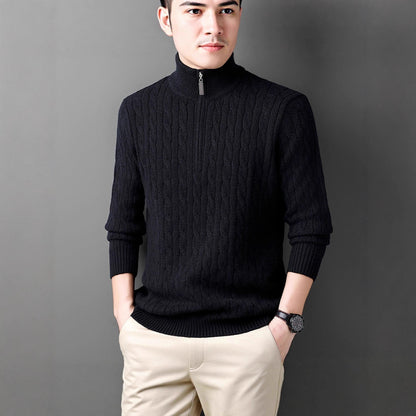 Autumn And Winter Knitting Half Turtleneck Warm Twisted Loose-fitting Long Sleeve Sweater Men