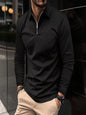 Zipper Men's Solid Color Long Sleeve Sports Polo Shirt