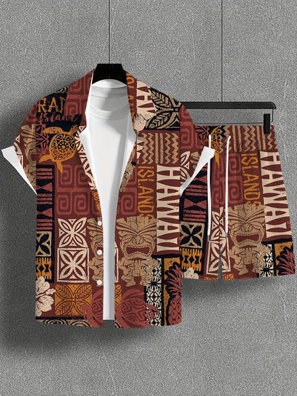 Trendy Wild Printed Men's Simplicity Short Sleeve Shirt Outfit