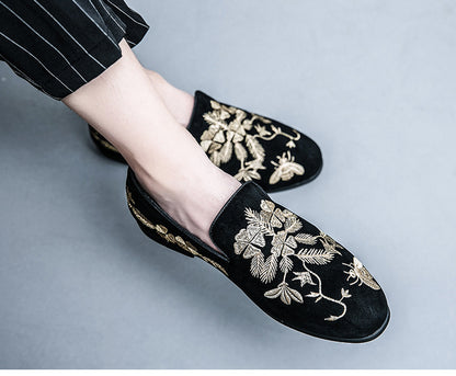 Men's Embroidery Fashion Embroidery Business Leather Shoes