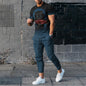 Short-sleeved Men's Cotton-like Fashionable Printed Thin Round Neck Pullover Men's Suit