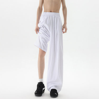 Basamine Ice Silk Drooping Curtain Lazy Men's Summer Mopping Wide-leg Casual Pants