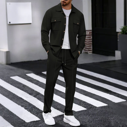 Autumn New Waffle Long-sleeved Trousers Two-piece Set Cardigan Shirt Suit