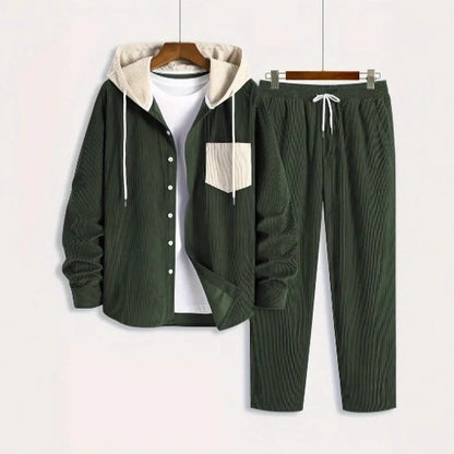 Men's Waffle Hooded Hoodie Trendy Two-piece Suit