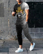Short-sleeved Men's Cotton-like Fashionable Printed Thin Round Neck Pullover Men's Suit