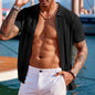 Knitted Cardigan Solid Color Breathable Men's Short-sleeved Shirt