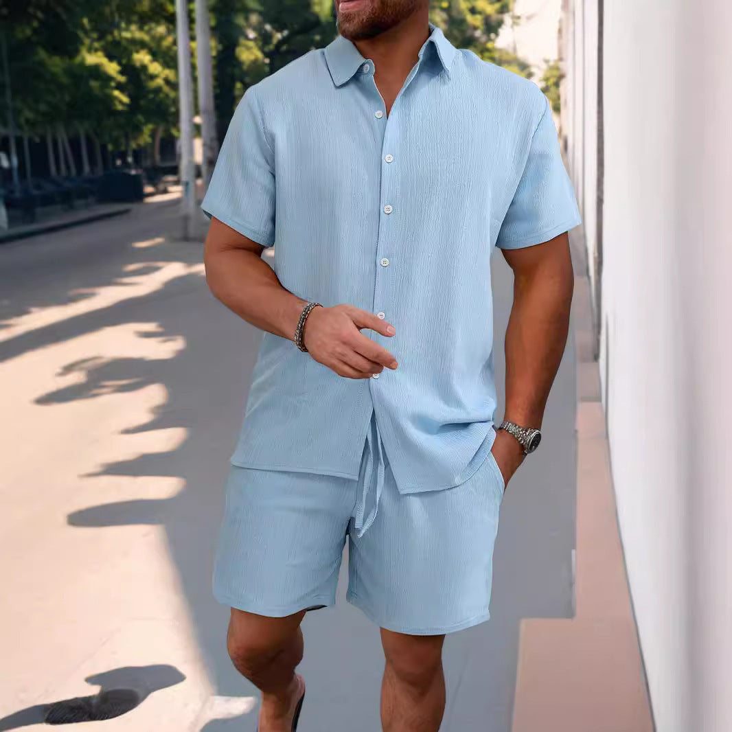Shirt Casual Loose Short Sleeves Trousers Beach Suit