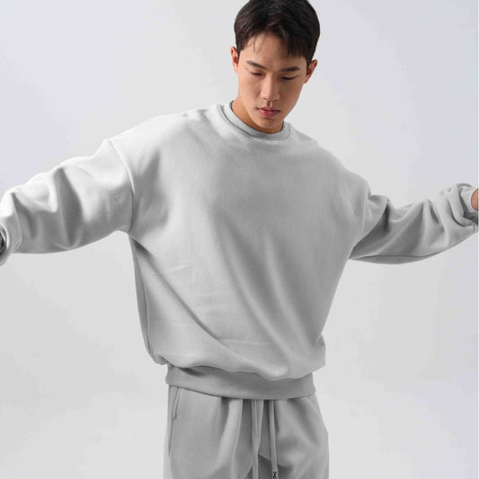 Sports Suit Men's Loose Long Sleeve Crew Neck Coat Padded Fleece Trousers Double-sided Shake