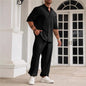 Men's Commuter Cotton And Linen Casual Button Short-sleeved Trousers