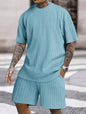 Men's Sports Solid Color Round Neck Pullover Vertical Pattern T-shirt Two-piece Set