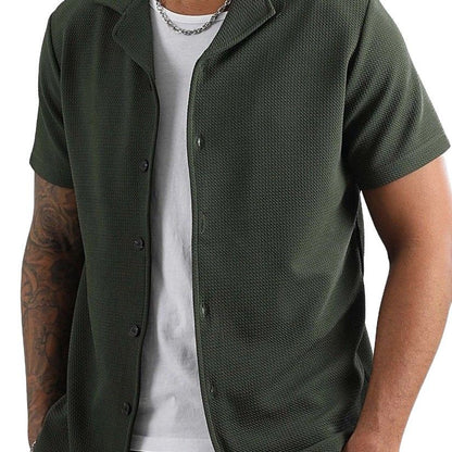 Daily Casual Short Sleeve Cardigan Shirt Men's Suit Solid Color Summer