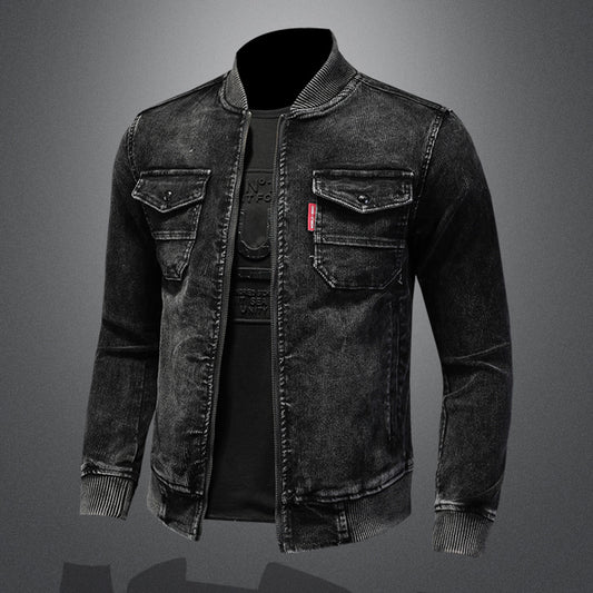 Baseball Collar Corduroy Washed Denim Top