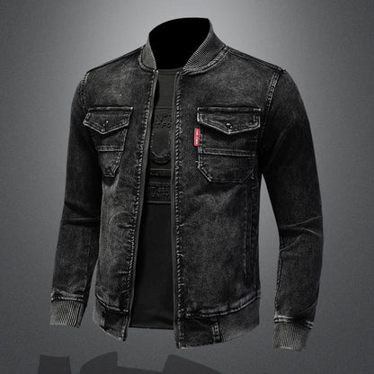Baseball Collar Corduroy Washed Denim Top