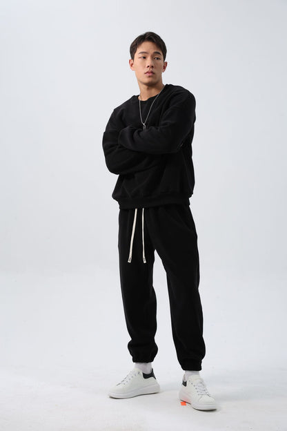 Sports Suit Men's Loose Long Sleeve Crew Neck Coat Padded Fleece Trousers Double-sided Shake