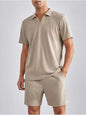 Fashion Casual Polo Short Sleeve Shirt Shorts Two-piece Set Men's Suit