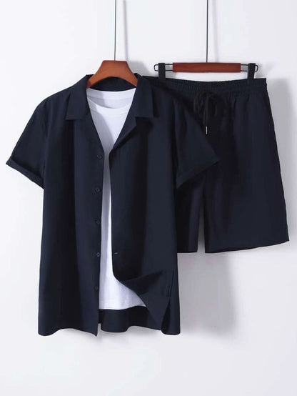 Short Sleeve Cuban Collar Men's Sport Suit