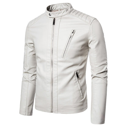 Spring And Autumn Men's Slim Leather Clothing With Stand Collar Jacket