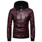 Men's British fashion hooded leather coat