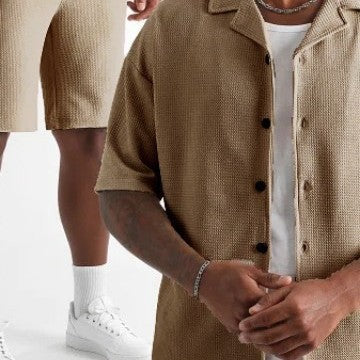 Daily Casual Short Sleeve Cardigan Shirt Men's Suit Solid Color Summer