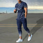 Short-sleeved Men's Cotton-like Fashionable Printed Thin Round Neck Pullover Men's Suit