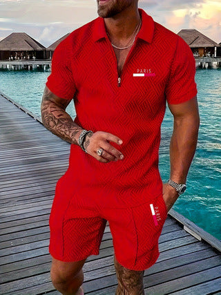 Casual Retro Plaid Printed PARIS Heat Transfer Patch Men's Beach Suit