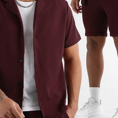 Daily Casual Short Sleeve Cardigan Shirt Men's Suit Solid Color Summer