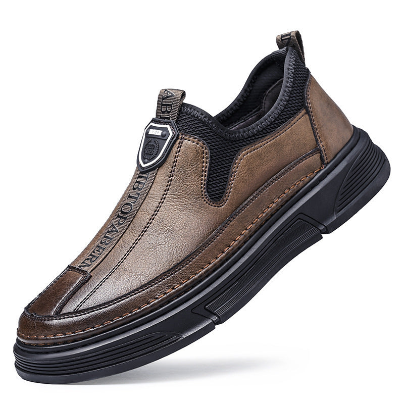 Solid Color Casual Round Toe Leather Shoes For Men