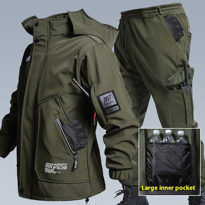 Autumn And Winter Fleece-lined Waterproof Jacket Suit