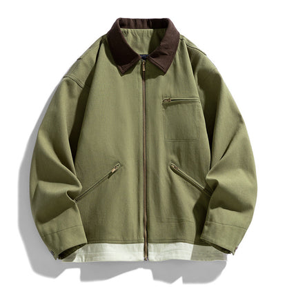 Contrast Color Washed Polo Collar Jacket Men