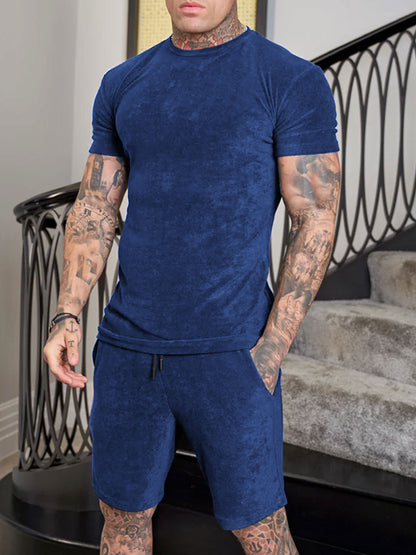 Suede Casual Sports Short Sleeve Suit