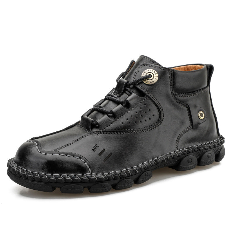 Spring And Autumn New British Style Street In High-top Non-slip Leather Shoes