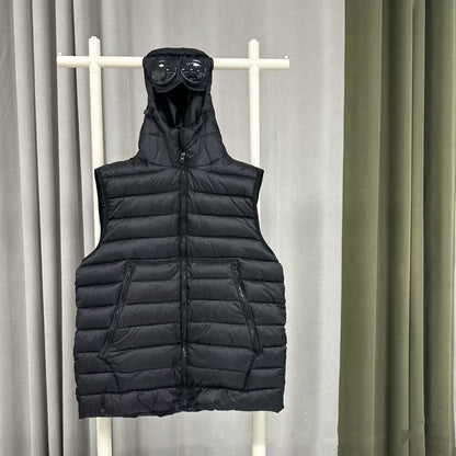 Badge Lens Loose Sleeveless Hooded Warm Cotton Coat Jacket Vest