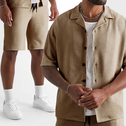 Daily Casual Short Sleeve Cardigan Shirt Men's Suit Solid Color Summer