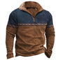 Retro Patchwork Polo Shirt Zipper Sweater Daily Outdoor Casual Top