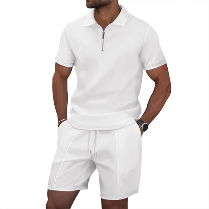 Solid Color Polo Collar T-shirt Shorts Casual Suit